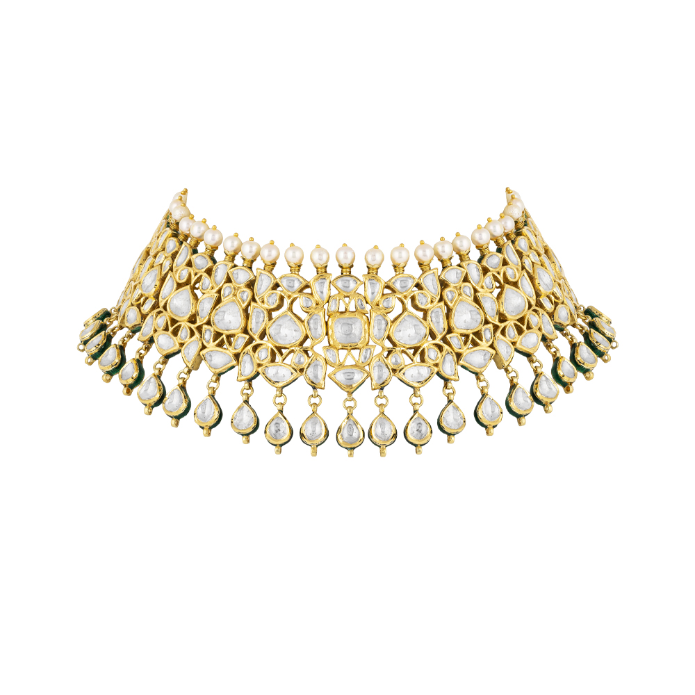 Polki Choker with Teardrop Polkis Hanging & Pearl Fungars